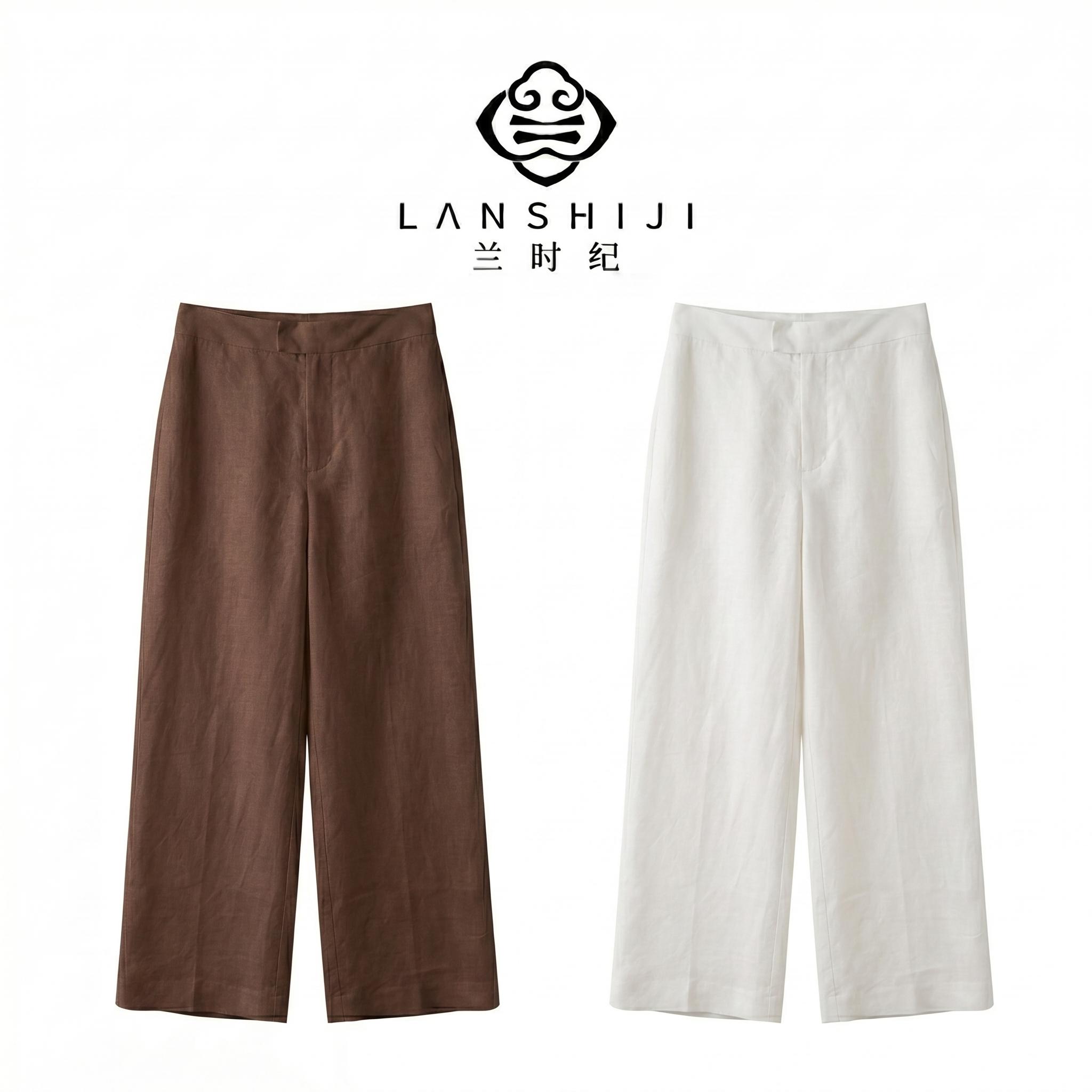 白色/咖色RL亚麻裤 White/Brown RL linen pants