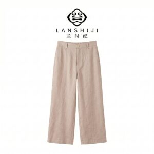 卡其色老钱风亚麻直筒裤 Khaki old-money style linen straight leg pants