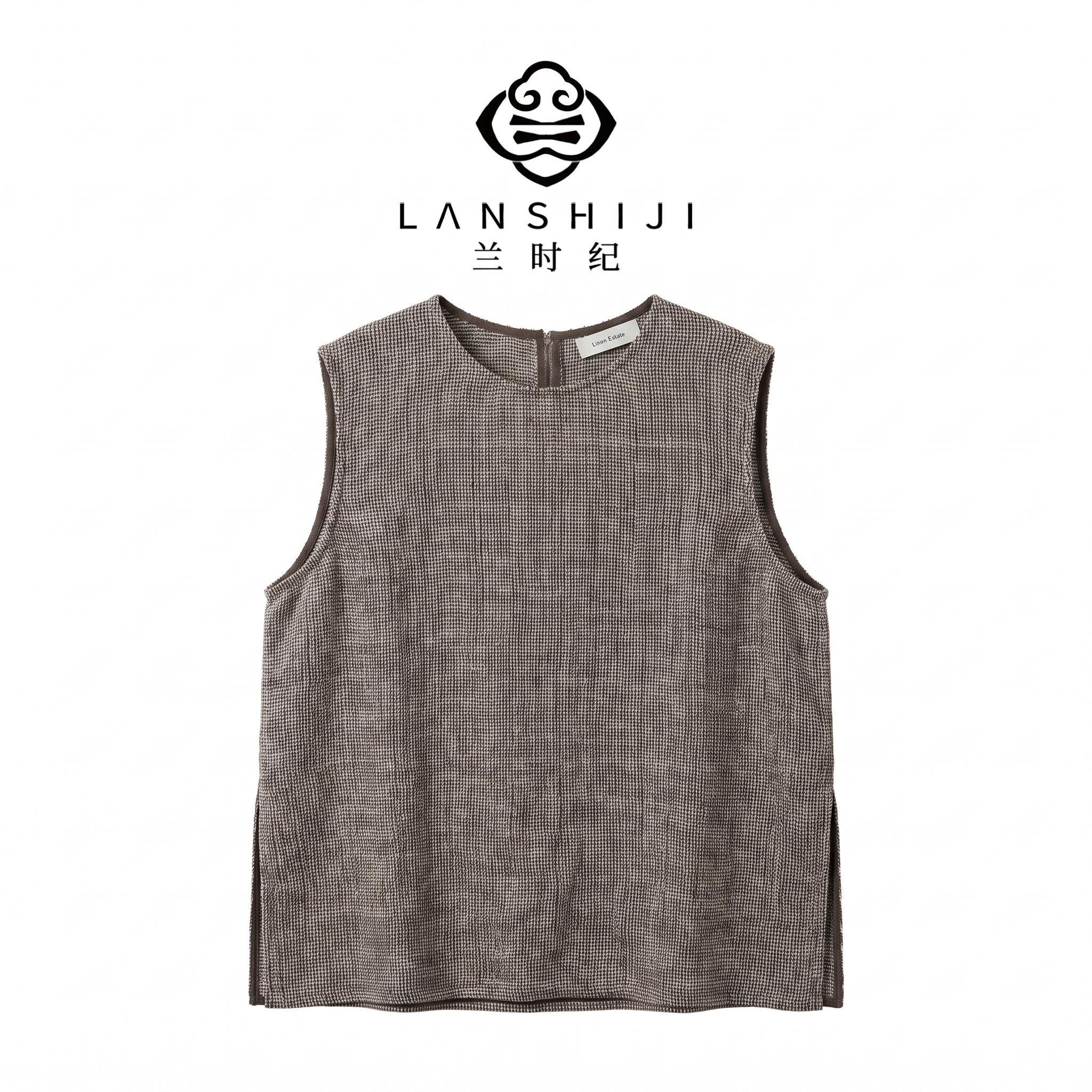 咖色手摇亚麻上衣 Brown hand-cranked linen top
