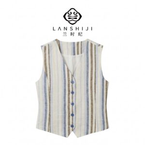 Alternative view of 蓝色/黄色南法假日亚麻色织条纹马甲 Blue/Yellow French Holiday Linen Yarn-dyed Striped Waistcoat