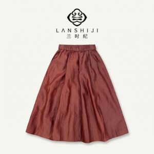 酱红色香云纱茧型结构半裙 Dark red Xiangyun yarn cocoon-shaped midi skirt