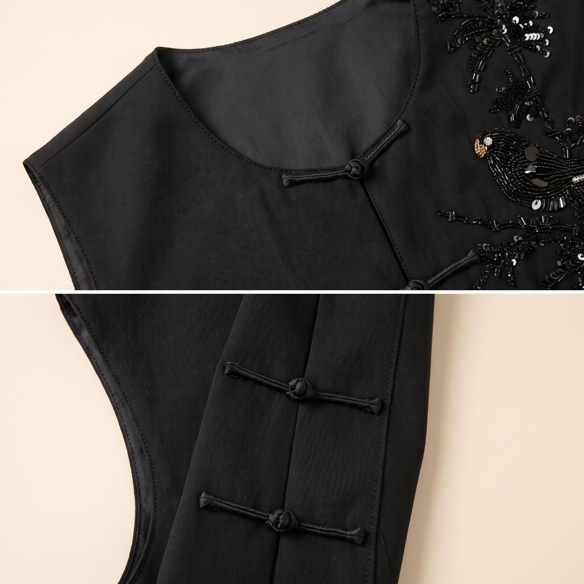 黑/白色欧根纱串珠背心 Black/White Organza Beaded Vest - Image 6