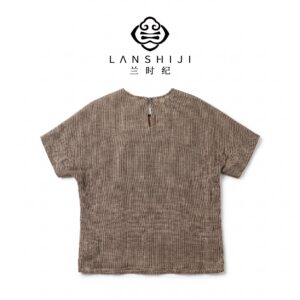 Alternative view of 咖色亚麻色织短袖上衣 Brown Linen yarn‑dyed short‑sleeve top