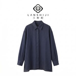 Alternative view of 棕色/藏蓝色松弛氛围感衬衣 Brown/Navy Blue relaxed-looking shirt