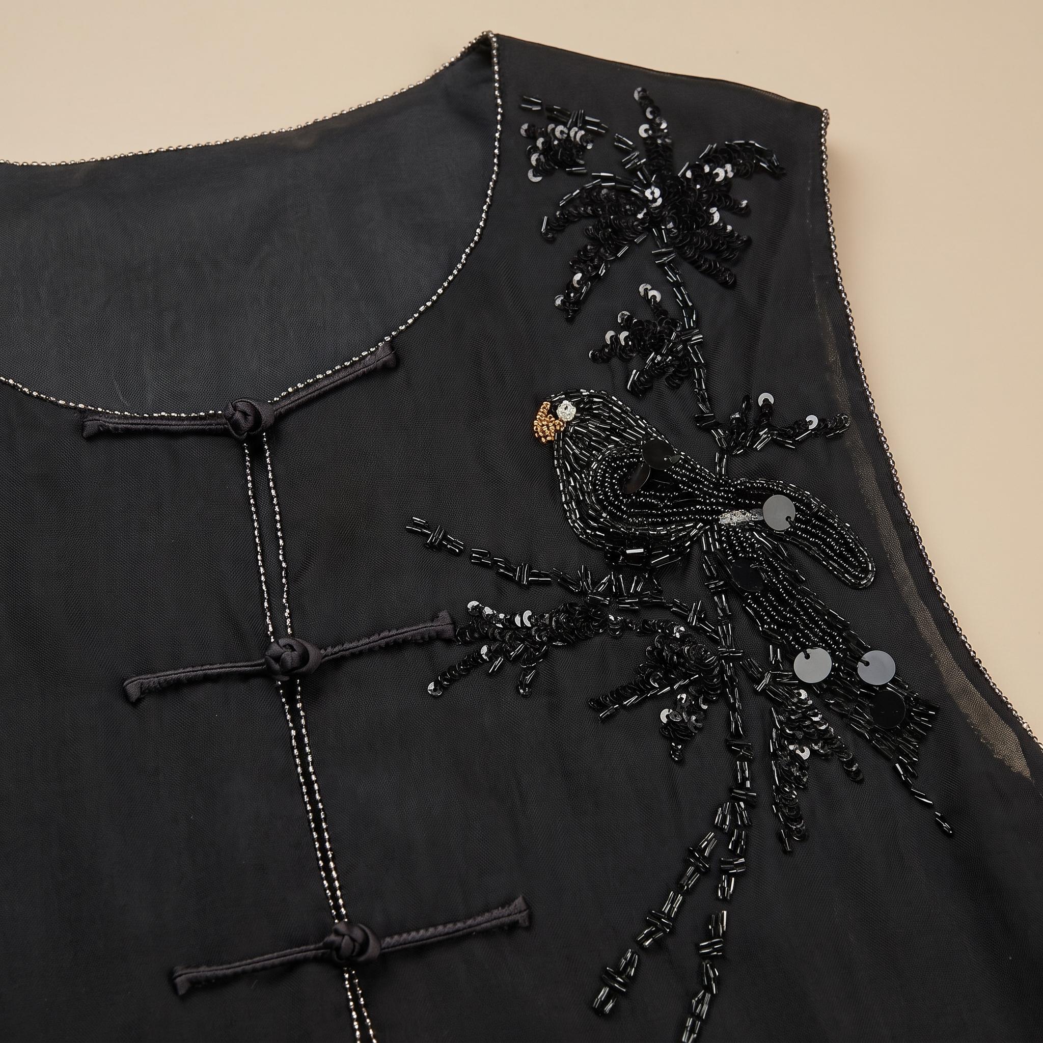 黑/白色欧根纱串珠背心 Black/White Organza Beaded Vest - Image 7
