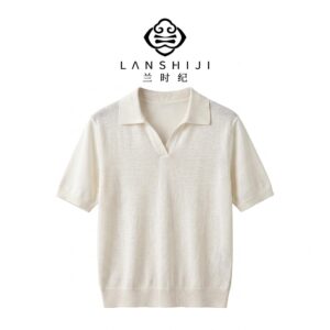Alternative view of 白色/蓝色/绿色 真丝亚麻V领针织衫 White/Blue/Green silk linen V-neck knit sweater