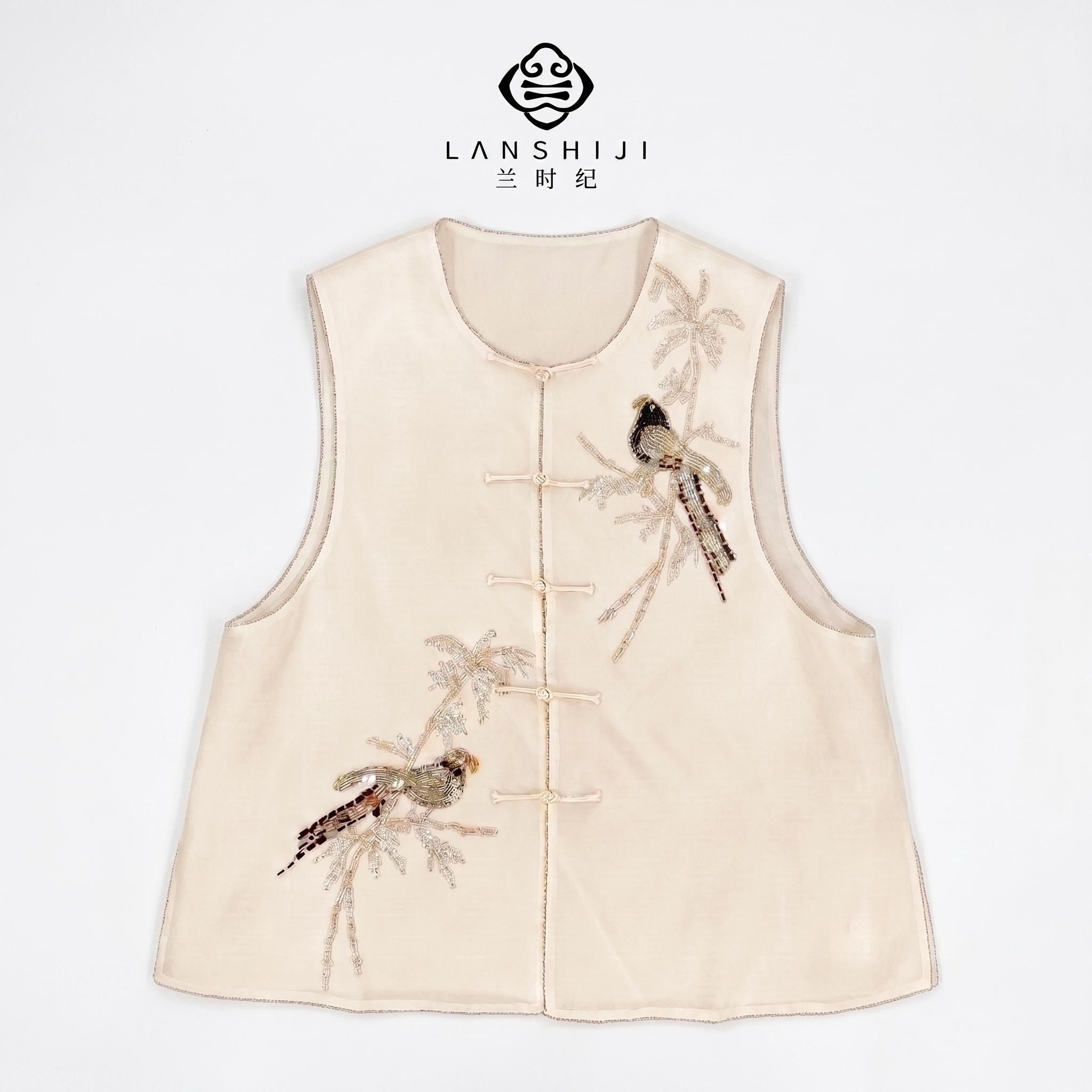 黑/白色欧根纱串珠背心 Black/White Organza Beaded Vest - Image 2